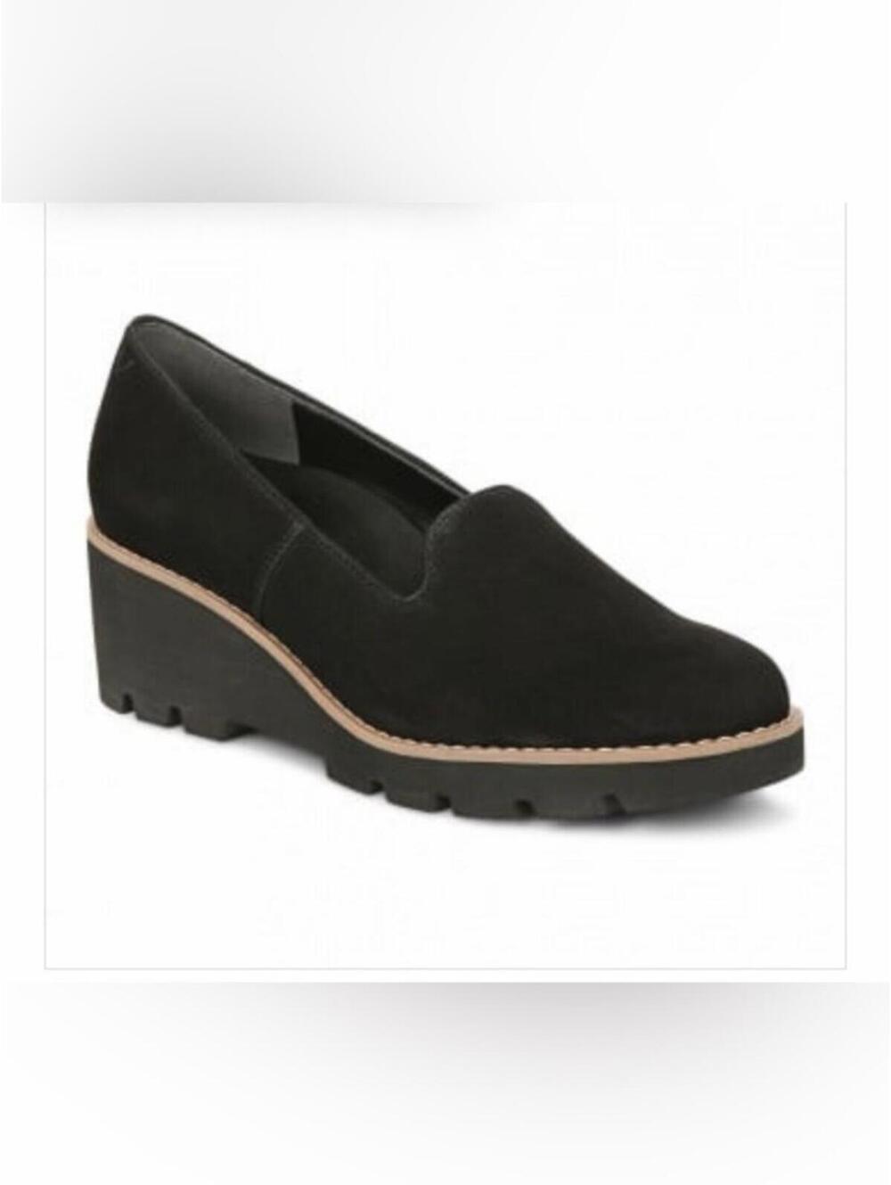 Vionic Black Suede Willa Wedge Women's Slip-On Loafer Moc Wedge Shoes Size 7